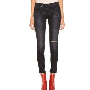 R13 Alison Skinny Straight Snake Foil Black Distressed Jeans